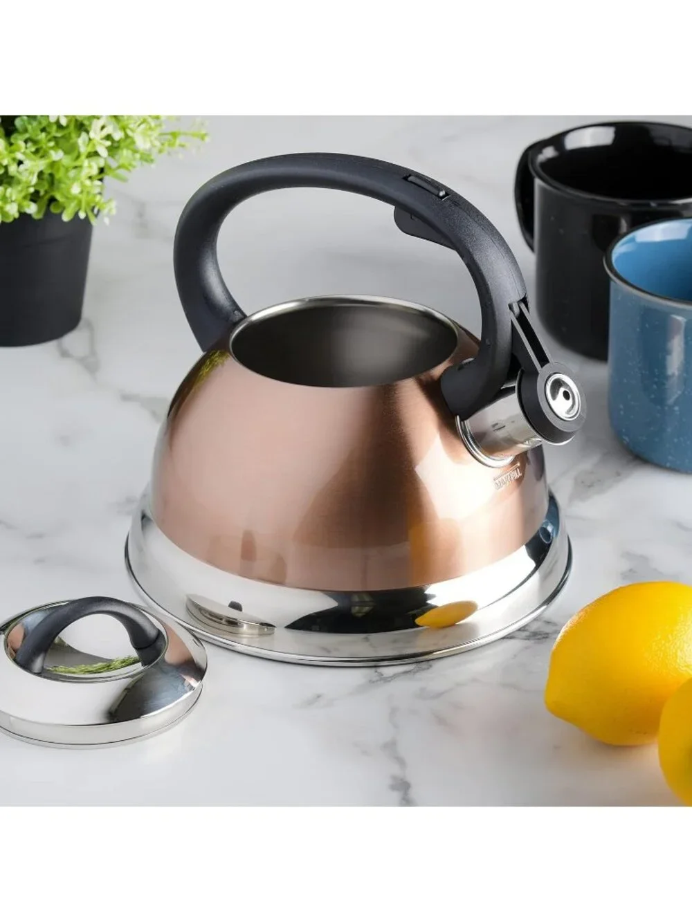 Copper Kitchen Whistling Tea Kettle 1.75-QT Stainless Steel Stove-Top Tea pot